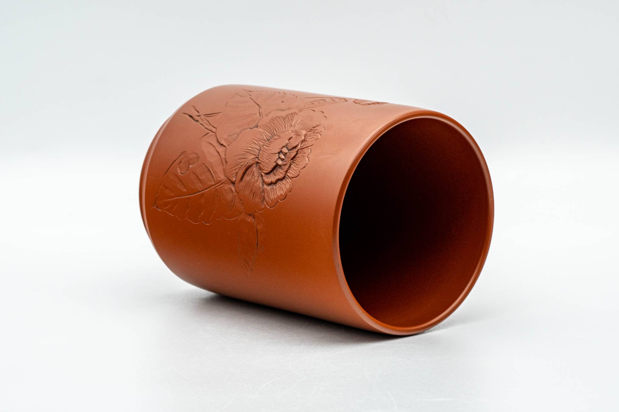 Japanese Teacup - 福仙 Fukusen Suzuki - Large Floral Engraved Tokoname-yaki Yunomi - 400ml