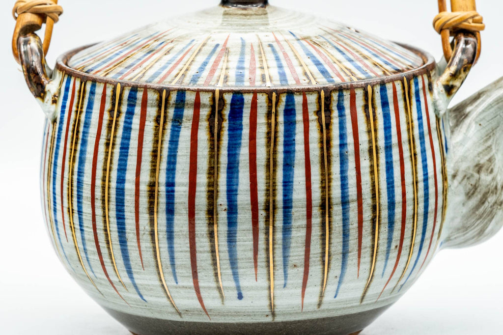 Japanese Dobin - Large Striped Ceramic Debeso Filter Top-Handled Teapot - 700ml