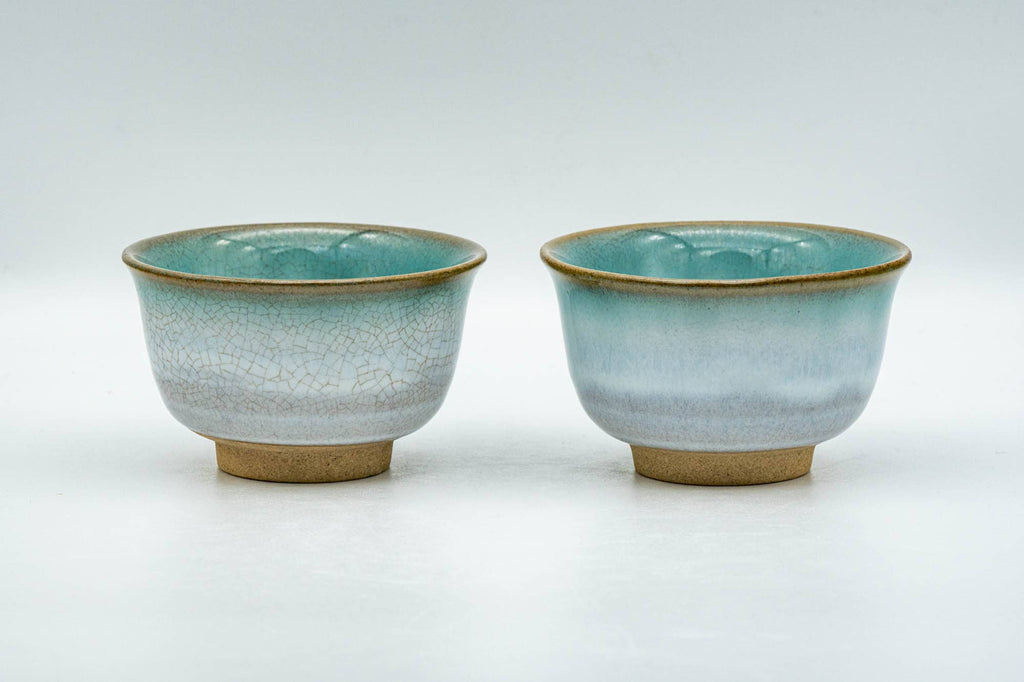 Japanese Teacups - Pair of Green Drip-Glazed Agano-yaki Yunomi - 100ml