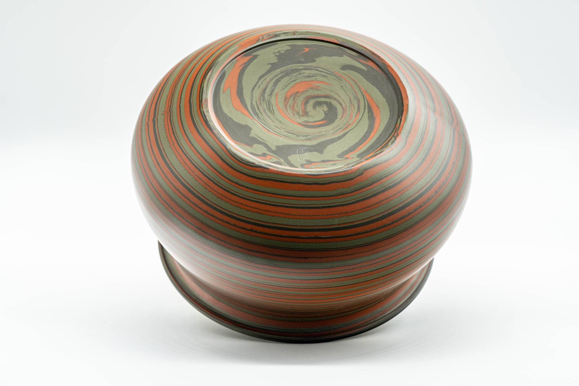 Japanese Kensui - Green and Red Nerikomi Tokoname-yaki Water Bowl - 600ml