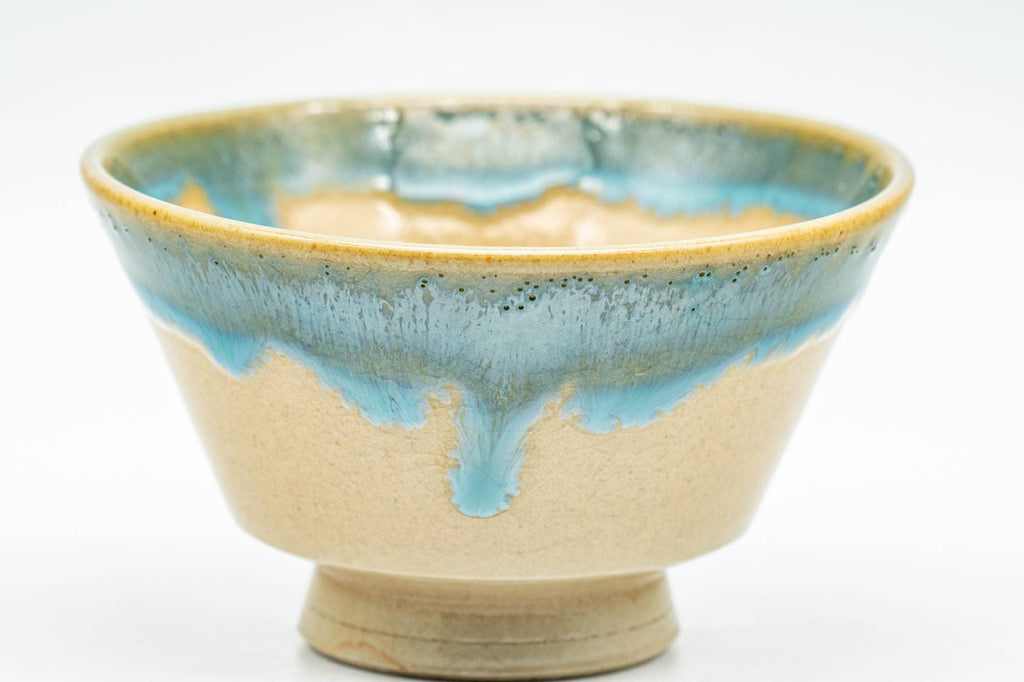 Japanese Teacups - Pair of Beige Turquoise Drip-Glazed Agano-yaki Yunomi - 70ml