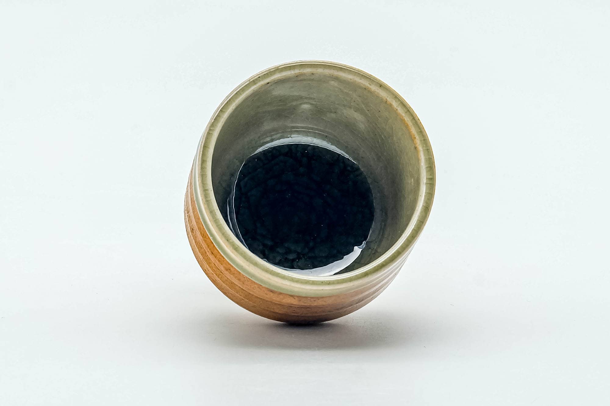 Japanese Teacup - Orange Green Spiraling Shigaraki-yaki Guinomi - 30ml