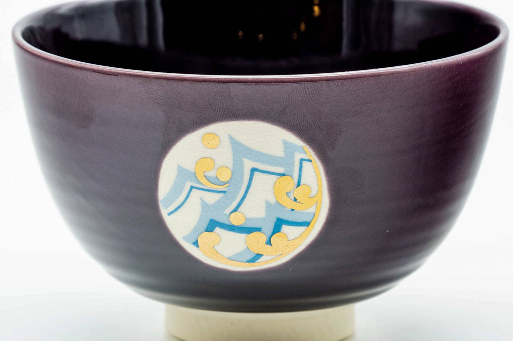 Japanese Matcha Bowl - Purple Geometric Kyo-yaki Chawan - 300ml