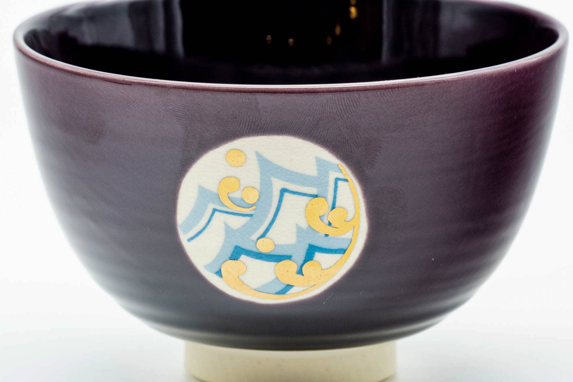 Japanese Matcha Bowl - Purple Geometric Kyo-yaki Chawan - 300ml