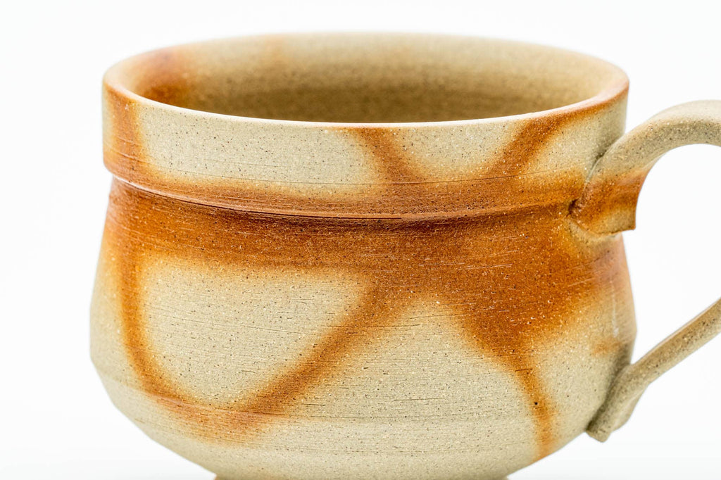 Japanese Teacup Set - Pair of Hidasuki Bizen-yaki Ushirode Yunomi with Chataku - 200ml