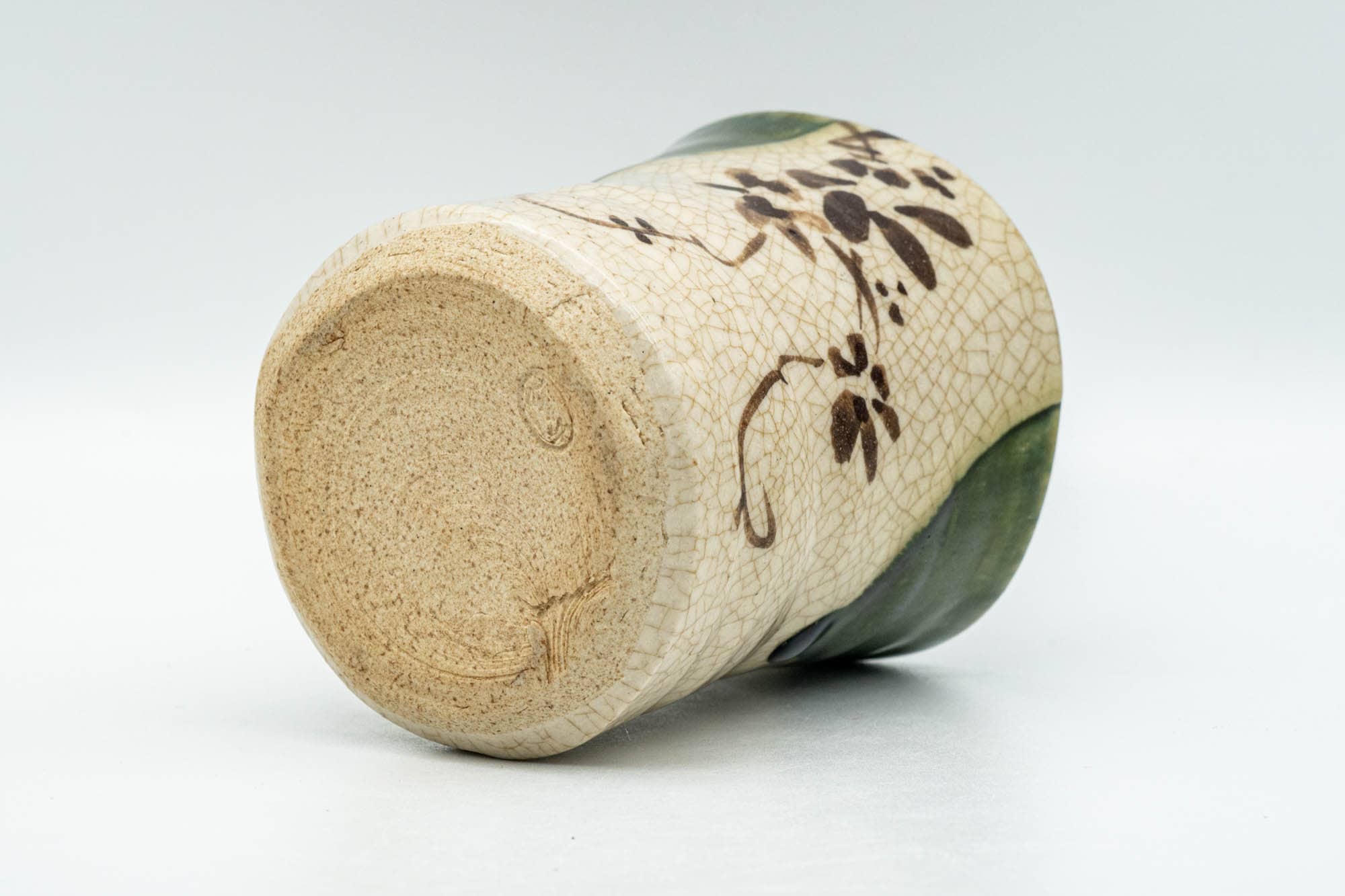 Japanese Teacup - Beige Green Drip-Glazed Floral Oribe-yaki Yunomi - 180ml