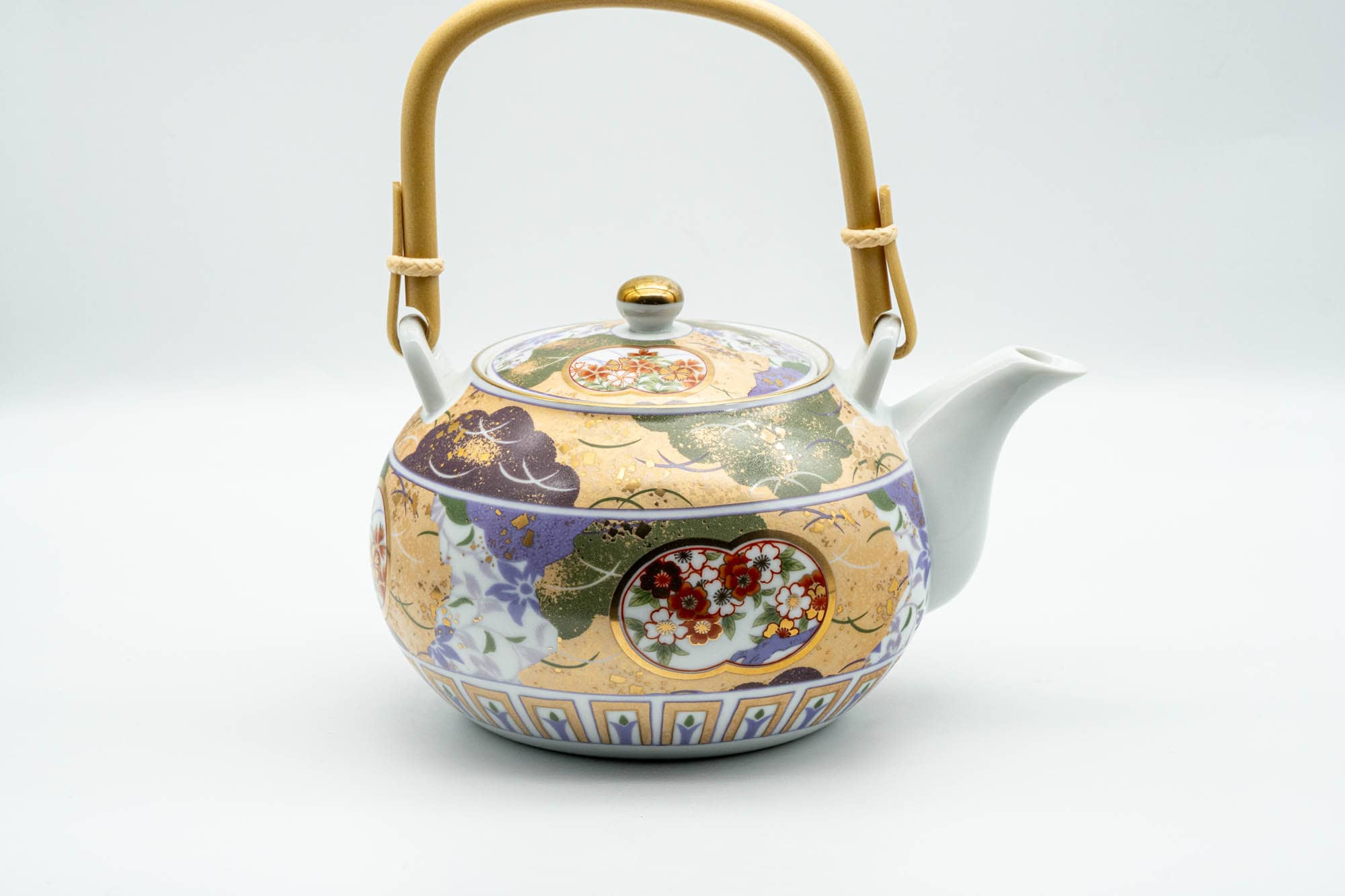 Japanese Tea Set - Floral Arita-yaki Dobin Teapot with 3 Lidded Yunomi Teacups