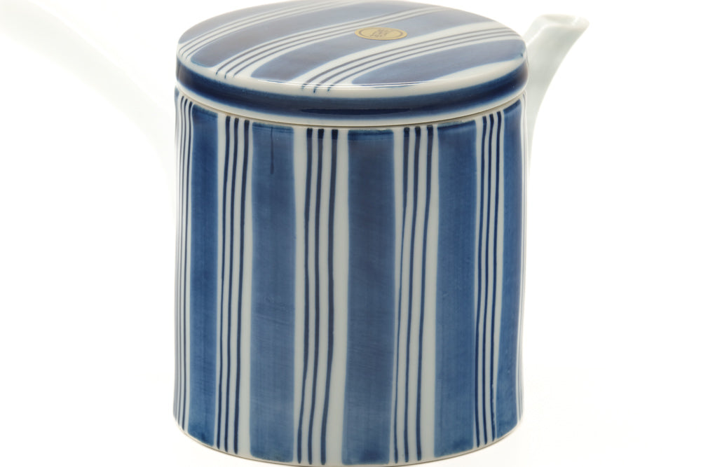 Japanese Tea Set - Blue White Arita Porcelain Kyusu Teapot with 5 Yunomi Teacups