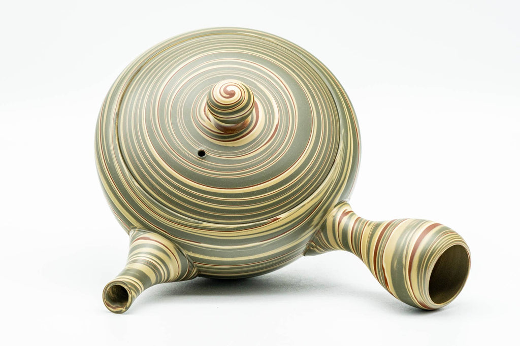Japanese Kyusu - 陶仙 Tosen Hida - Green Yellow Spiraling Nerikomi Tokoname-yaki Teapot - 200ml