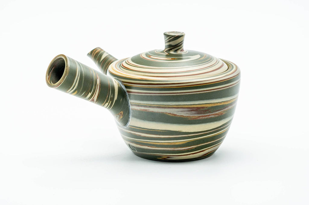 Japanese Kyusu - Green Marbled Nerikomi Weathered Tokoname-yaki Teapot - 220ml