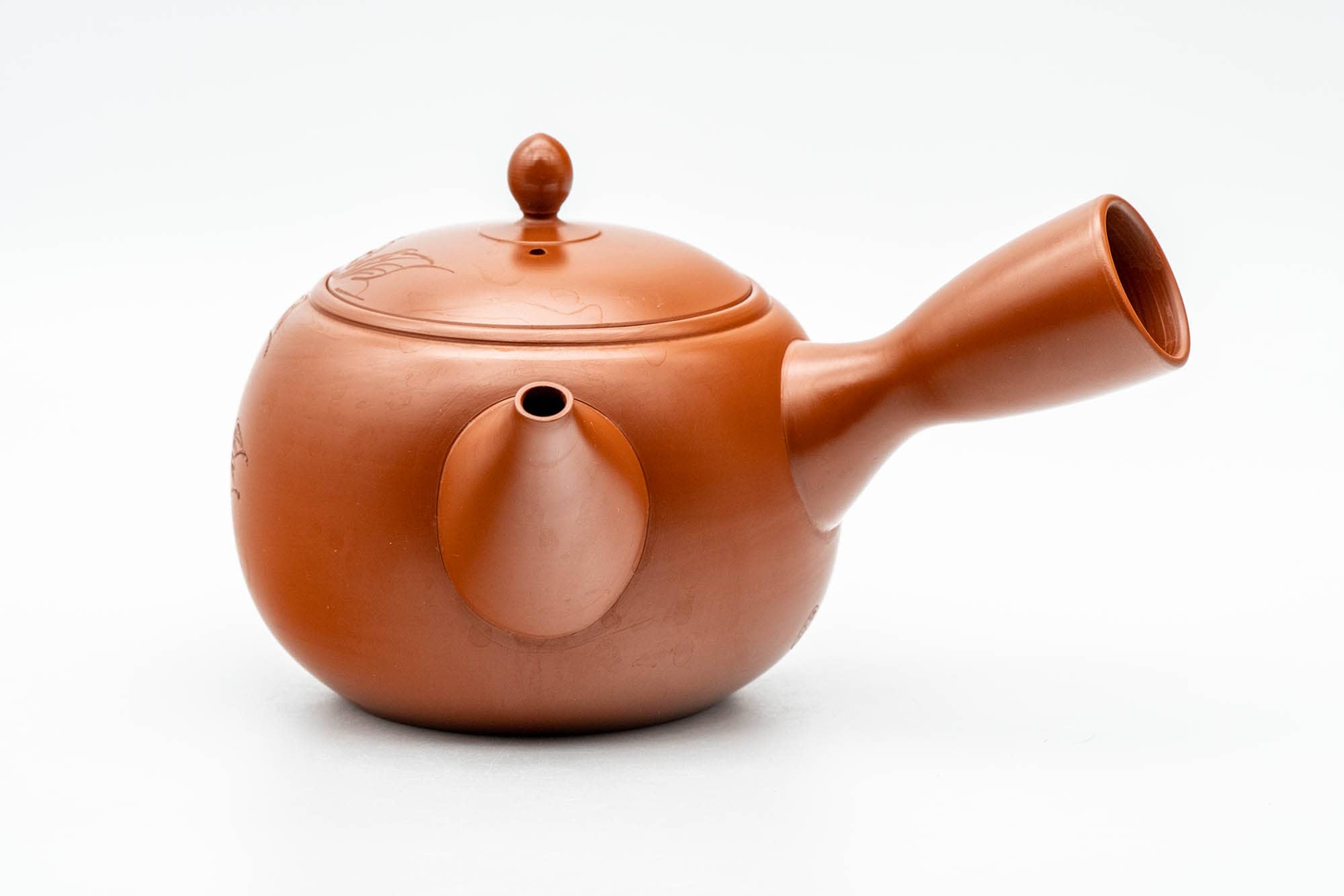 Japanese Kyusu - 北龍 Hokuryu - Camellia Floral Engraved Tokoname-yaki Debeso Teapot - 450ml