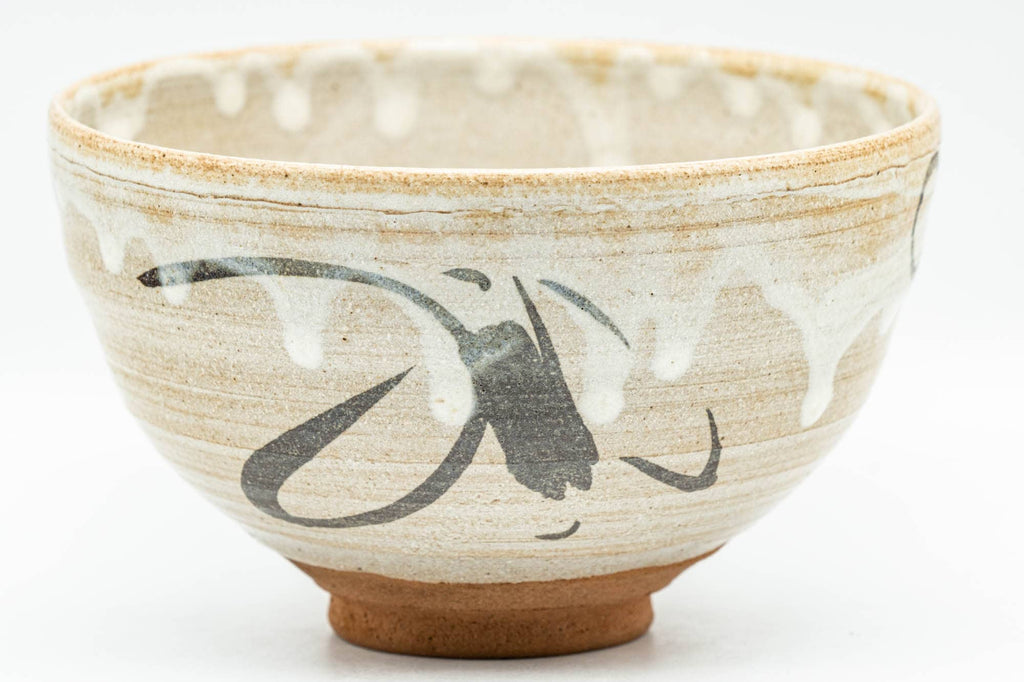 Japanese Matcha Bowl - Beige White Drip-Glazed Wan-nari Chawan - 300ml