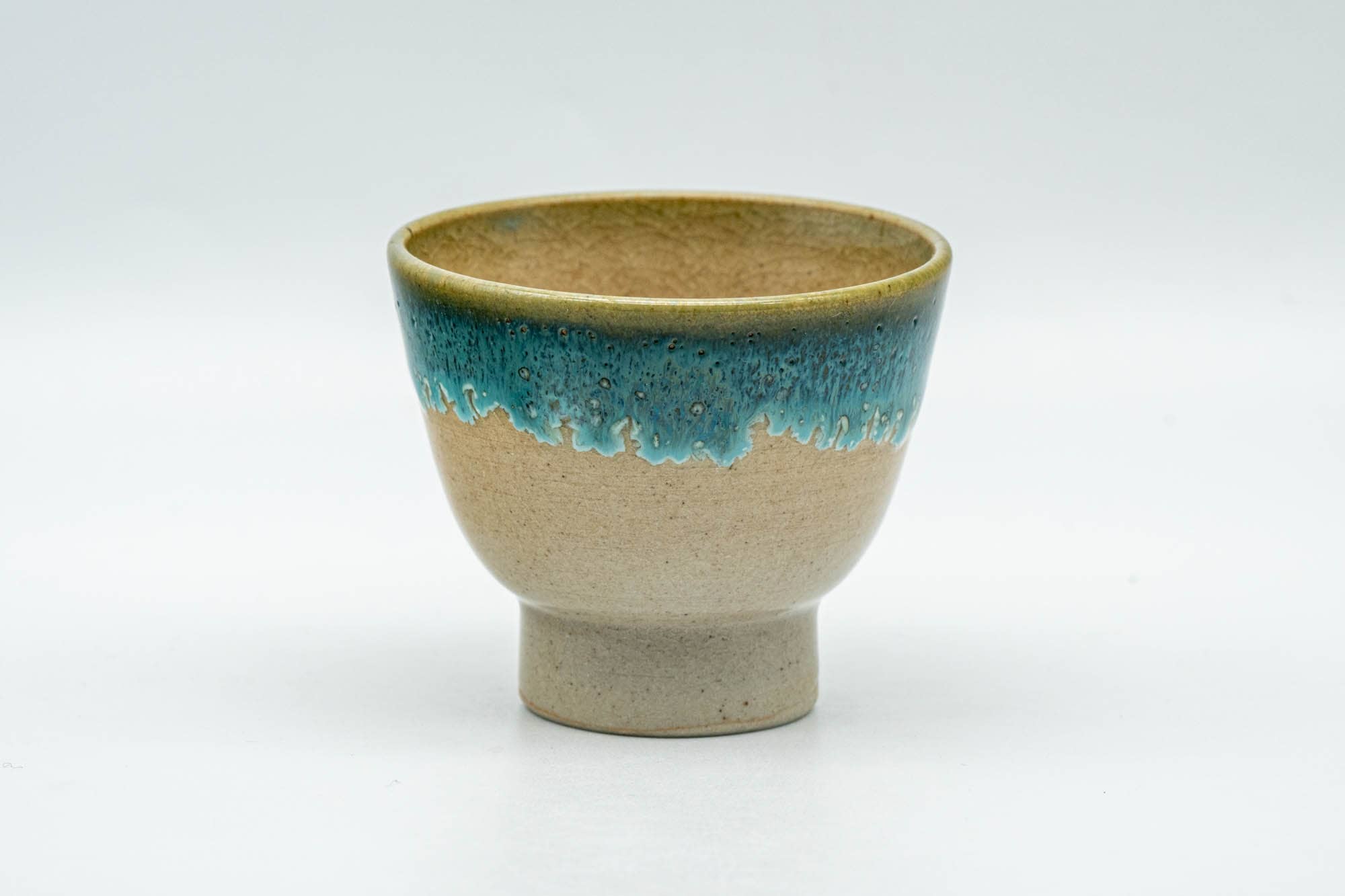 Japanese Teacup - Small Turquoise Drip-Glazed Agano-yaki Guinomi - 40ml