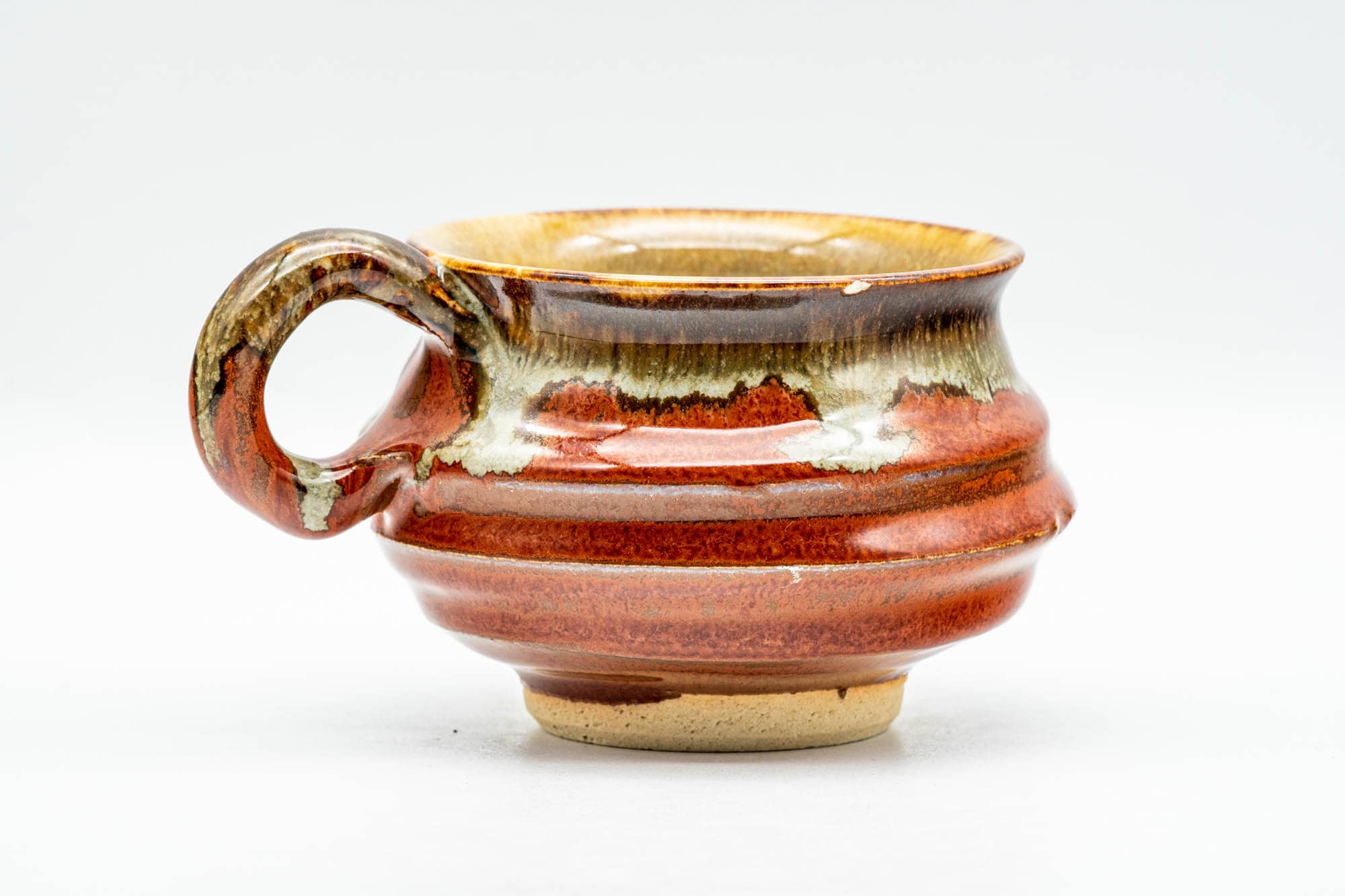 Japanese Teacup - Red Speckled Beige Drip-Glazed Ushirode Rear-Handled Yunomi - 140ml