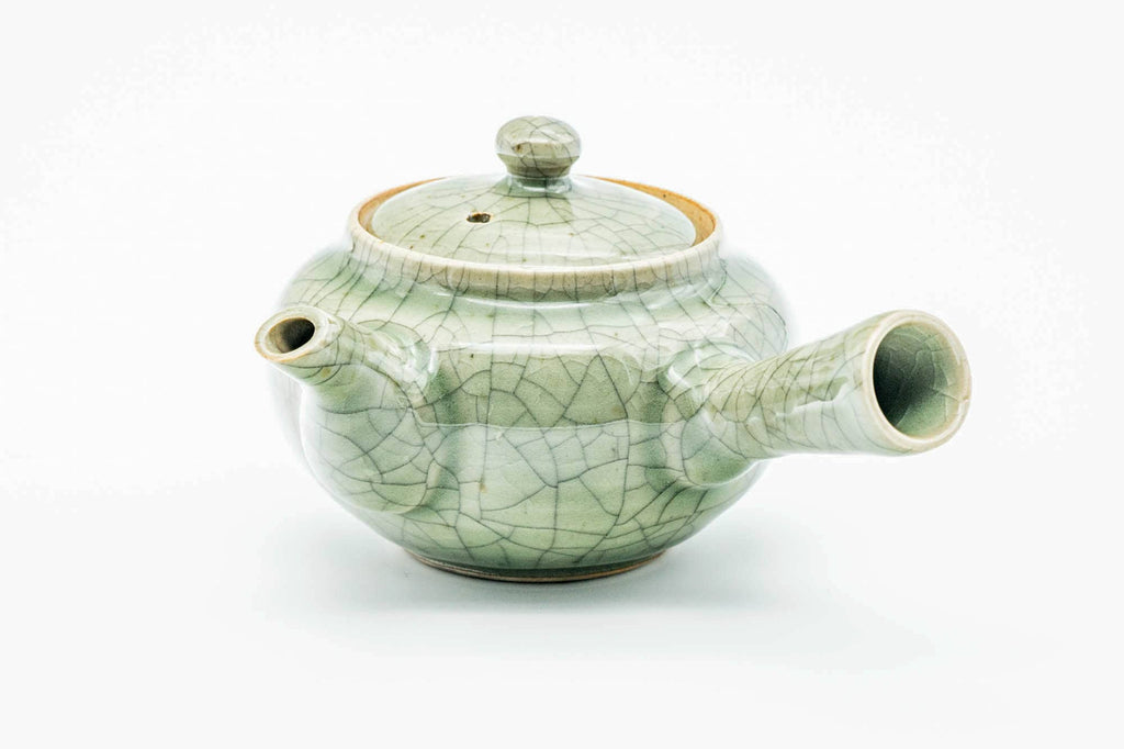 Japanese Kyusu - Green Celadon Golden Horse Obori Soma-yaki Teapot - 240ml