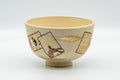 Japanese Matcha Bowl - Beige Geometric Gold Script Kyo-yaki Chawan - 350ml