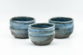 Japanese Teacups - Set of 3 Blue Celadon Snowflake Glazed Stoneware Guinomi - 60ml