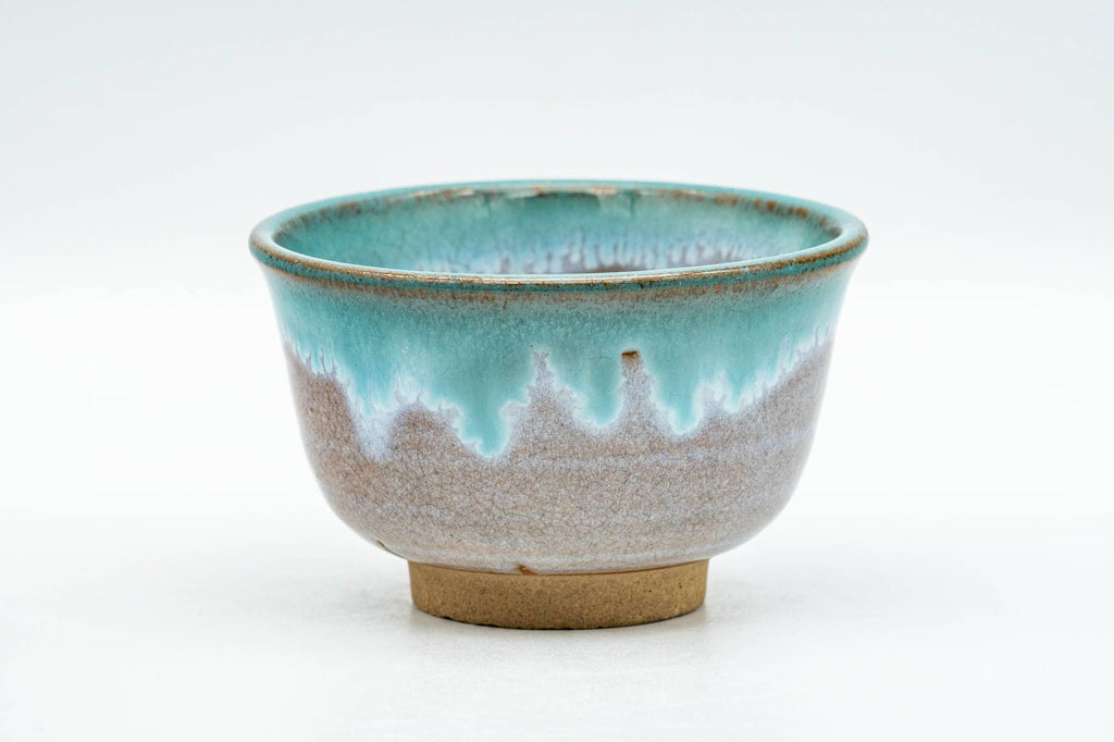 Japanese Teacups - Pair of Brown Turquoise Drip-Glazed Agano-yaki Yunomi - 100ml