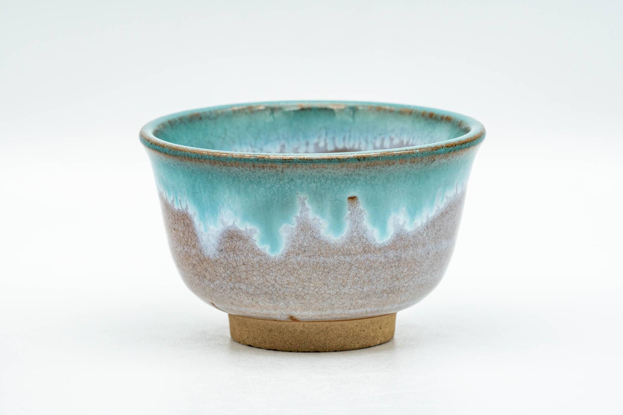 Japanese Teacups - Pair of Brown Turquoise Drip-Glazed Agano-yaki Yunomi - 100ml