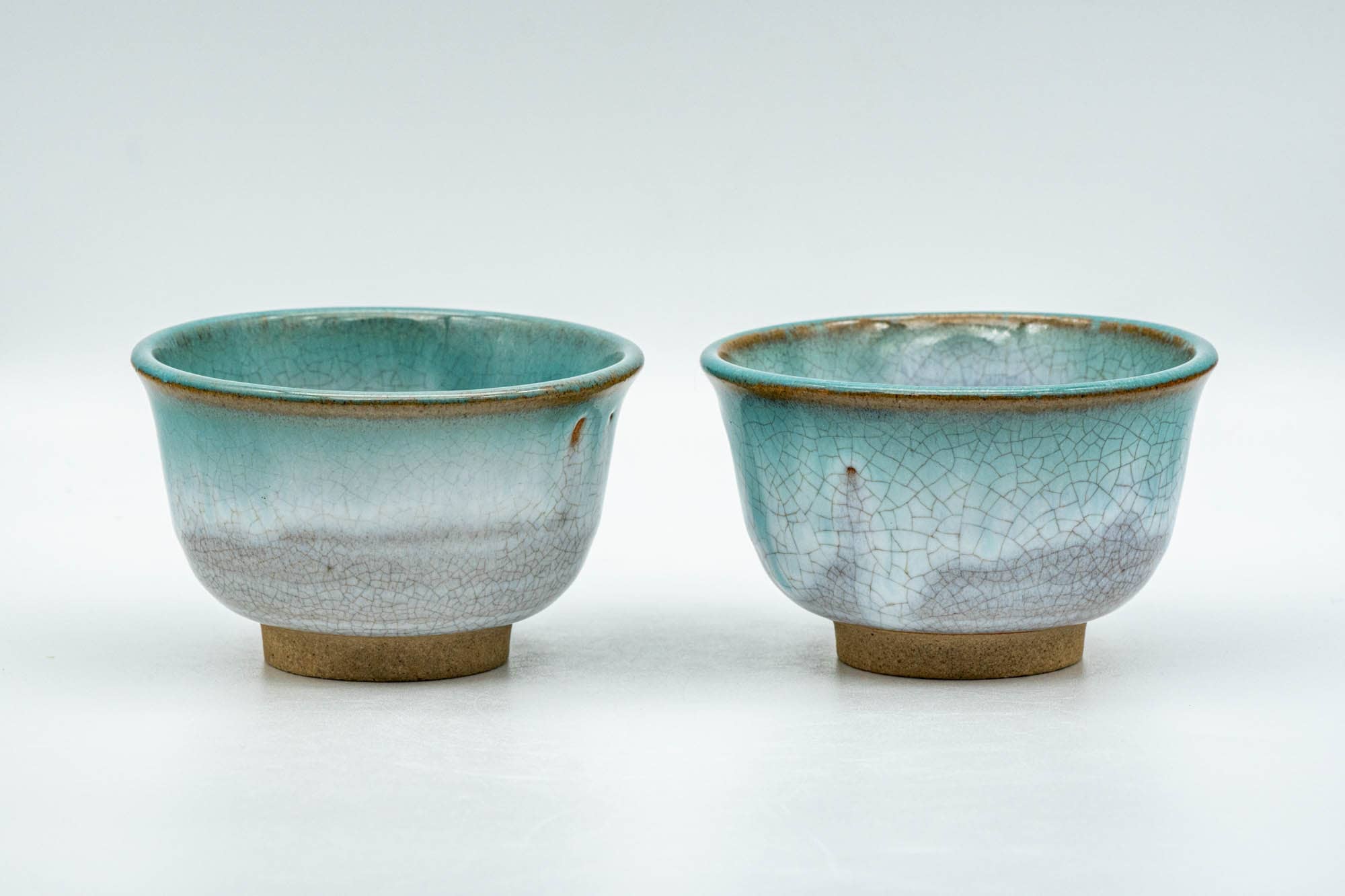 Japanese Teacups - Pair of White Green Drip-Glazed Agano-yaki Yunomi - 100ml