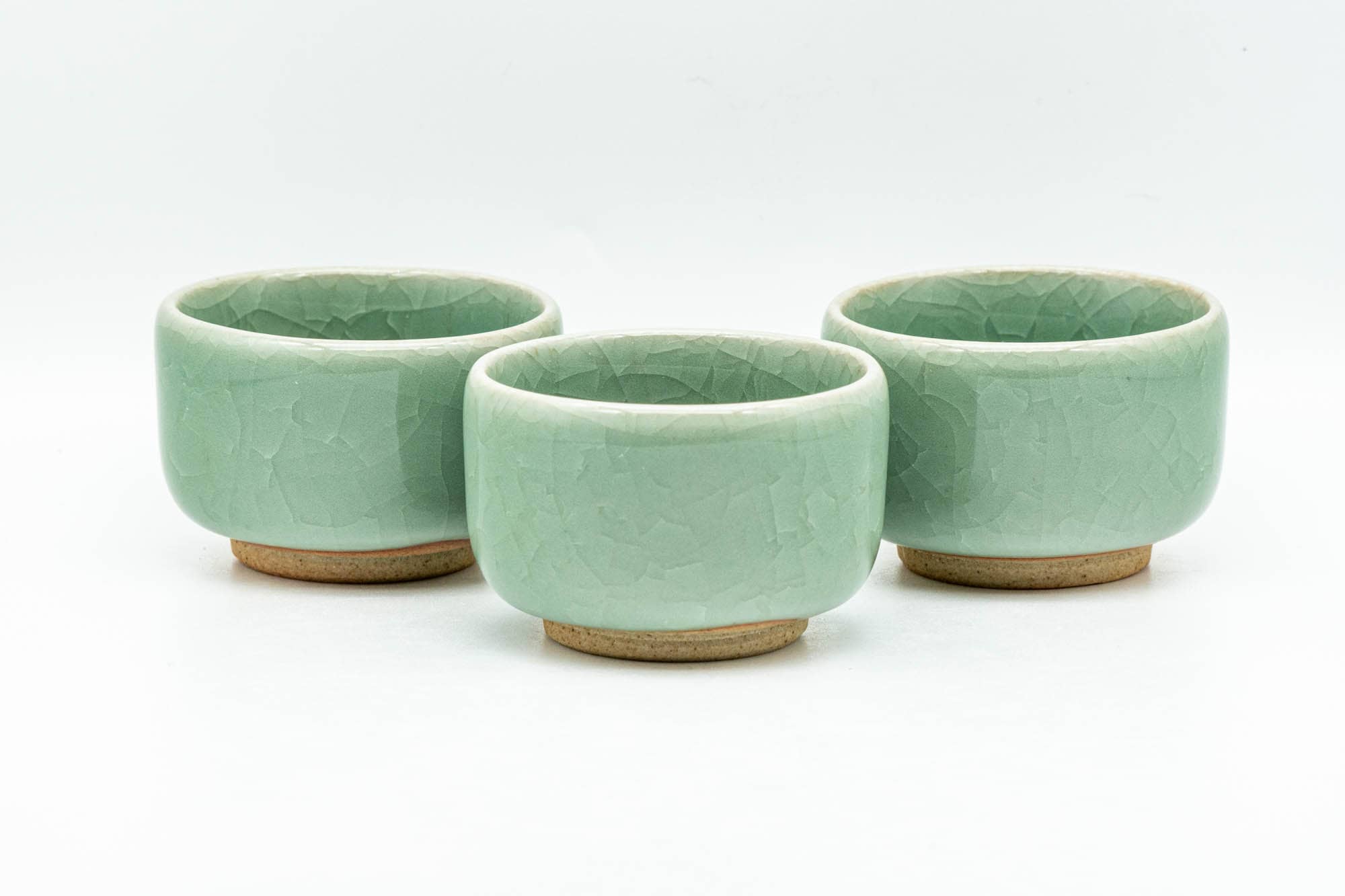 Japanese Teacups - Set of 3 Green Celadon Glazed Guinomi - 50ml