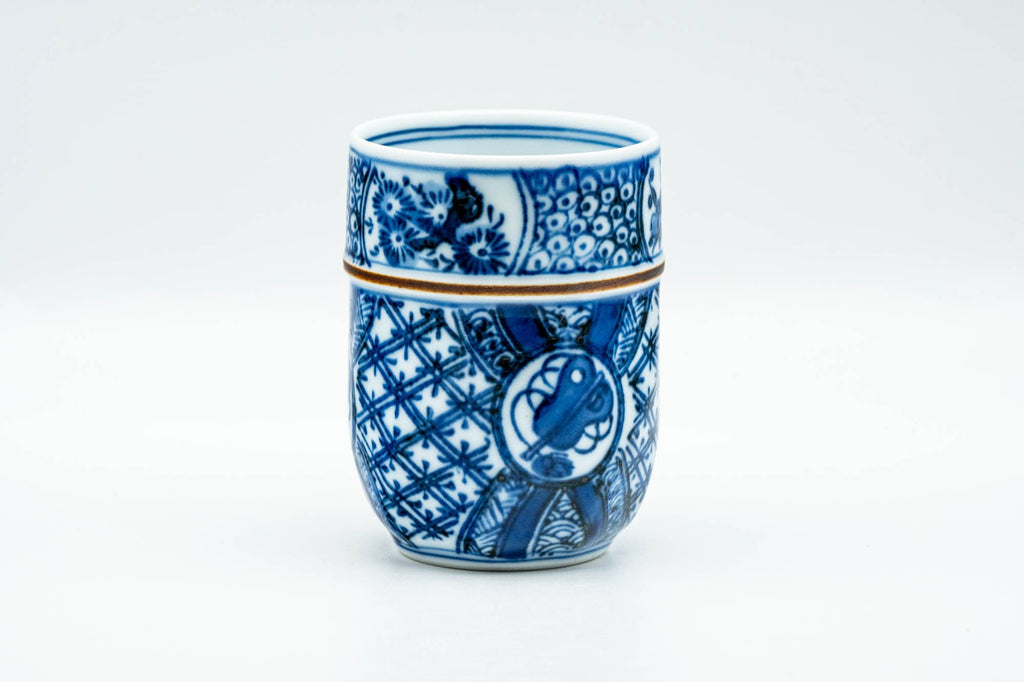 Japanese Teacup - Blue Floral Geometric Arita-yaki Yunomi - 155ml