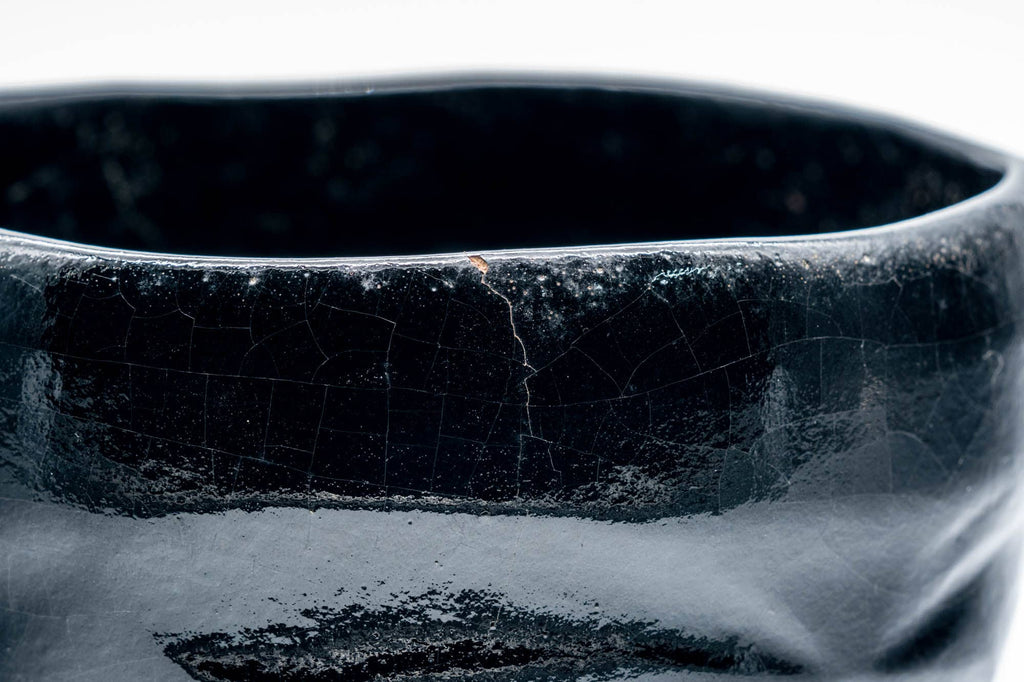 Japanese Matcha Bowl - Black Faceted Vintage Raku Chawan - 400ml