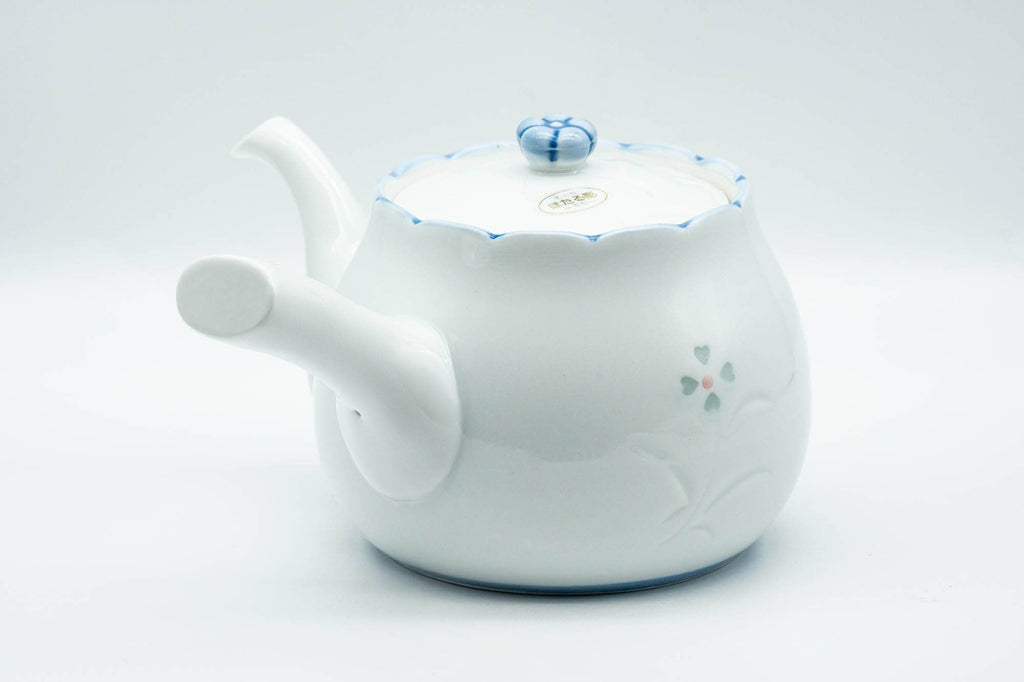 Japanese Tea Set - Floral White Arita-yaki Porcelain Kyusu Teapot with 5 Yunomi Teacups