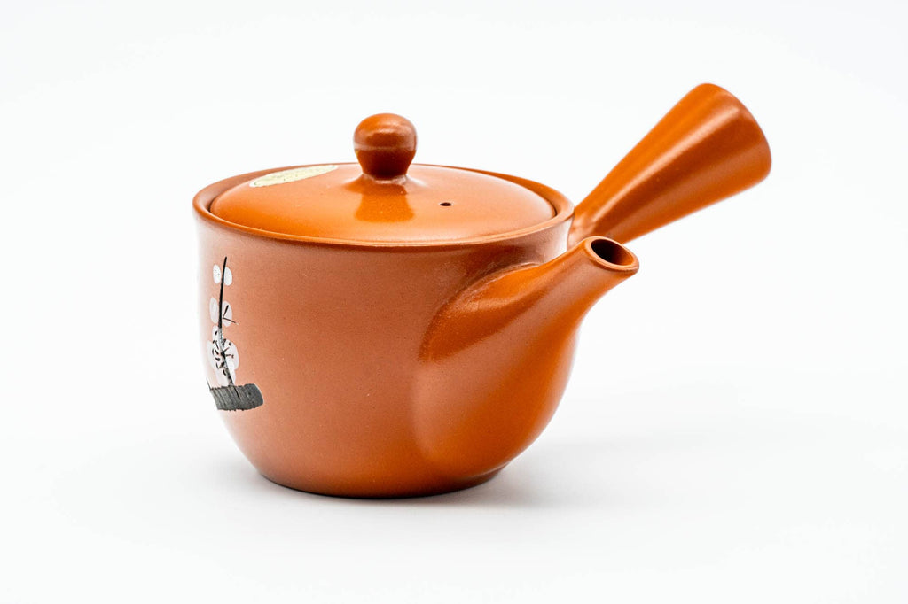 Japanese Kyusu - Plum Blossom Engraved Tokoname-yaki Mesh Teapot - 260ml