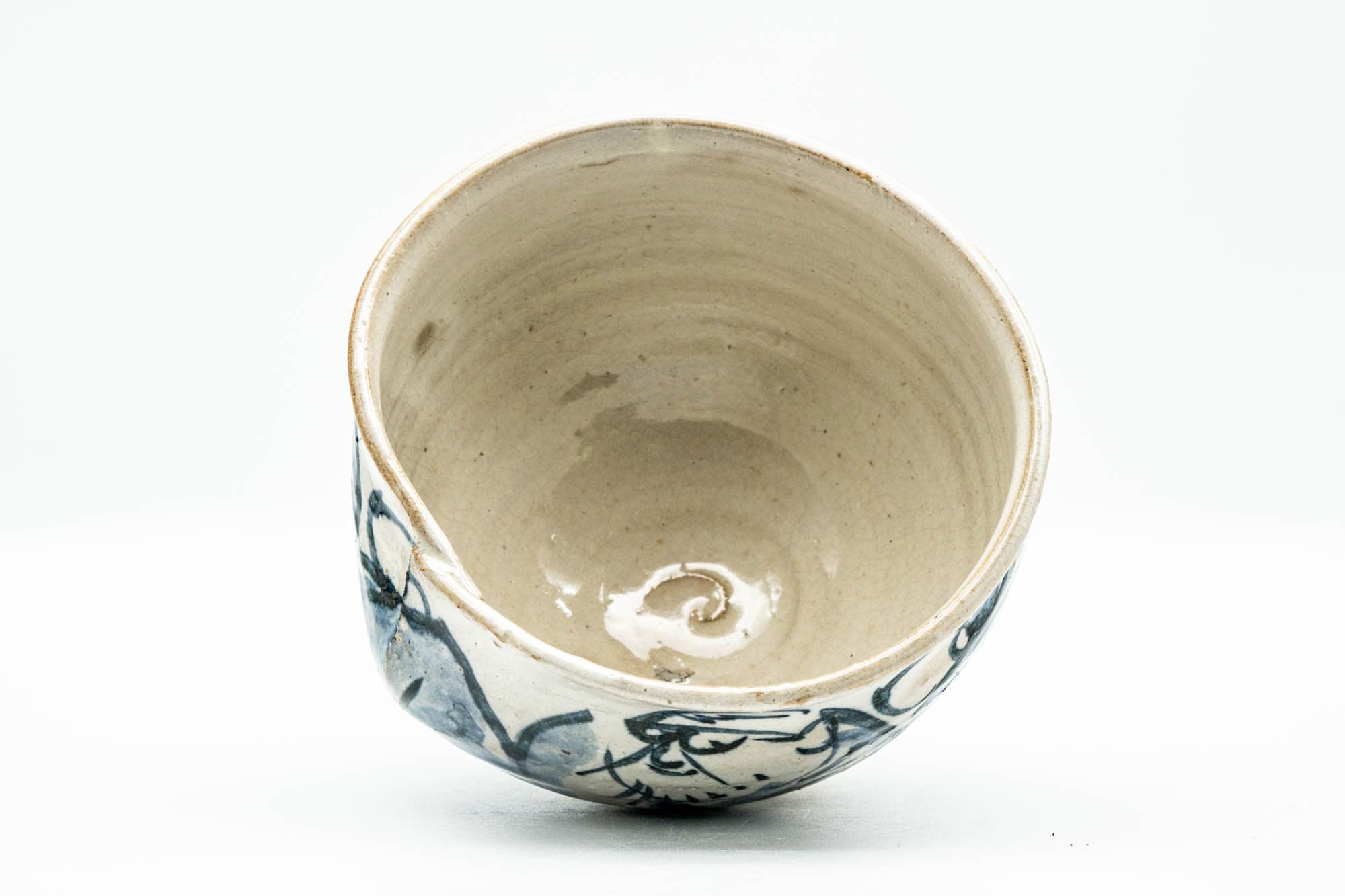 Japanese Matcha Bowl - Blue Sensei White Glazed Wabi Chawan - 400ml
