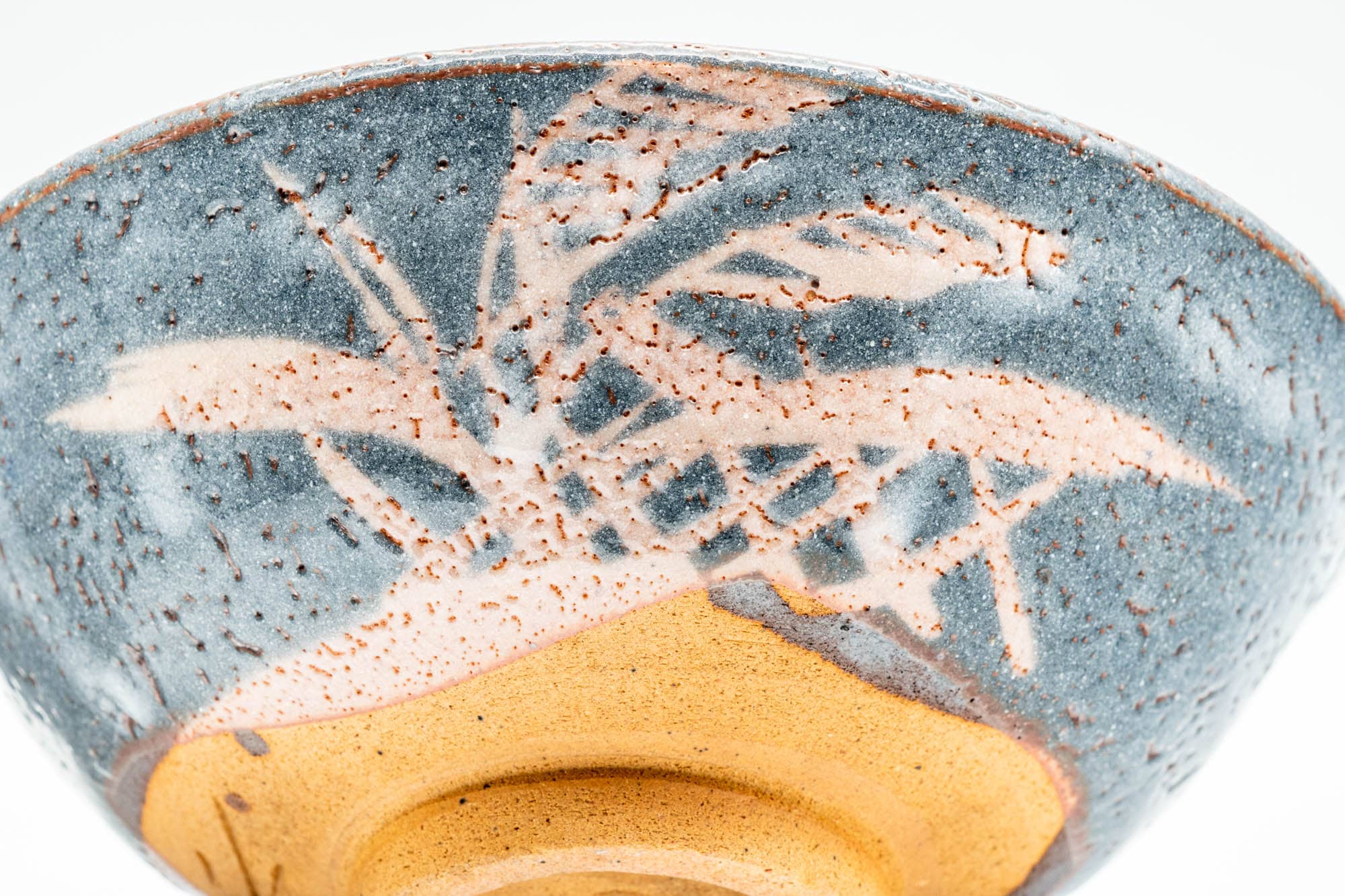 Japanese Matcha Bowl - Floral Blue Shino Glazed Summer Chawan - 200ml