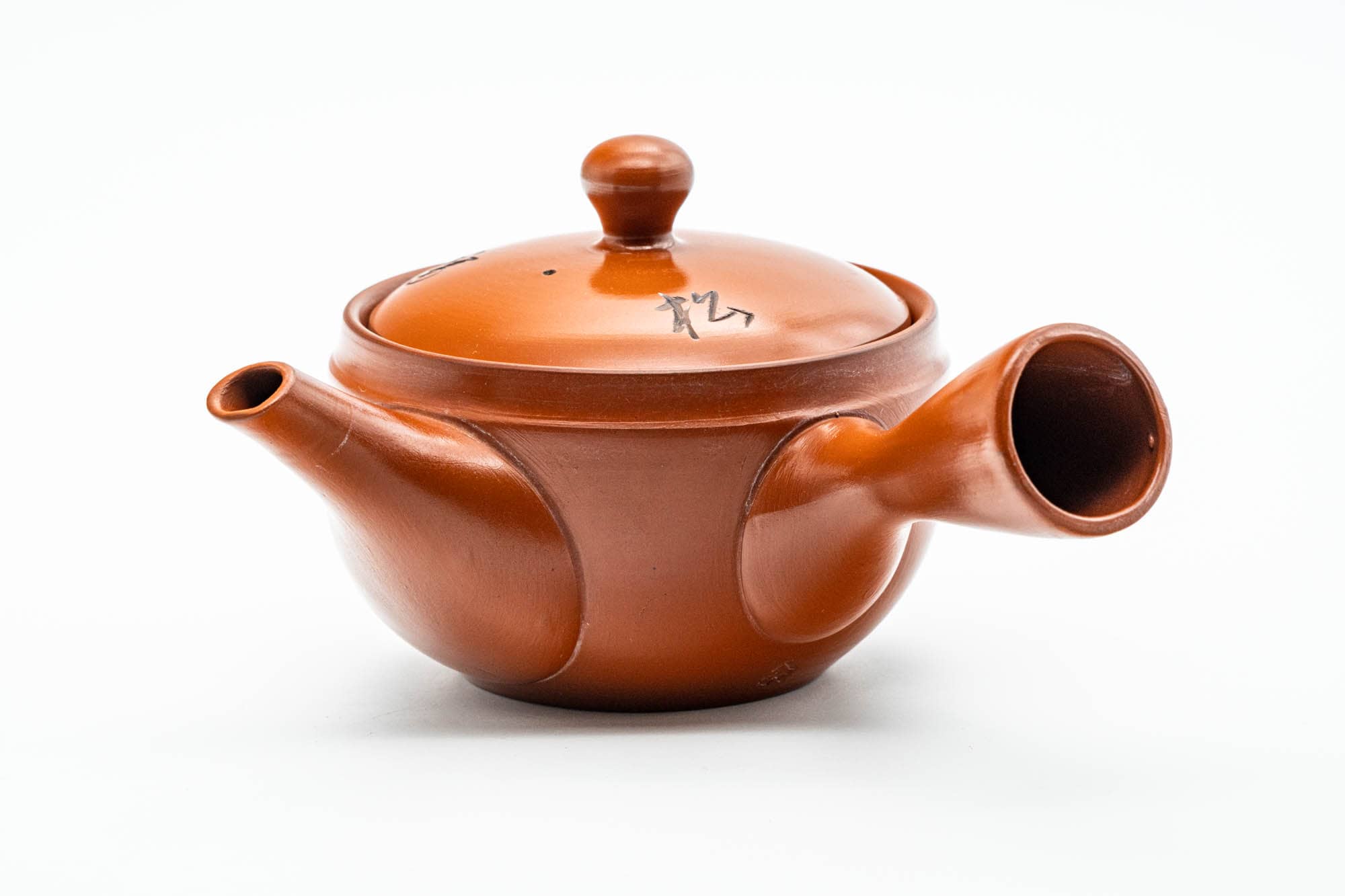 Japanese Kyusu - Kanji Leaves Engraved Red Shudei Tokoname-yaki Mesh Teapot - 275ml