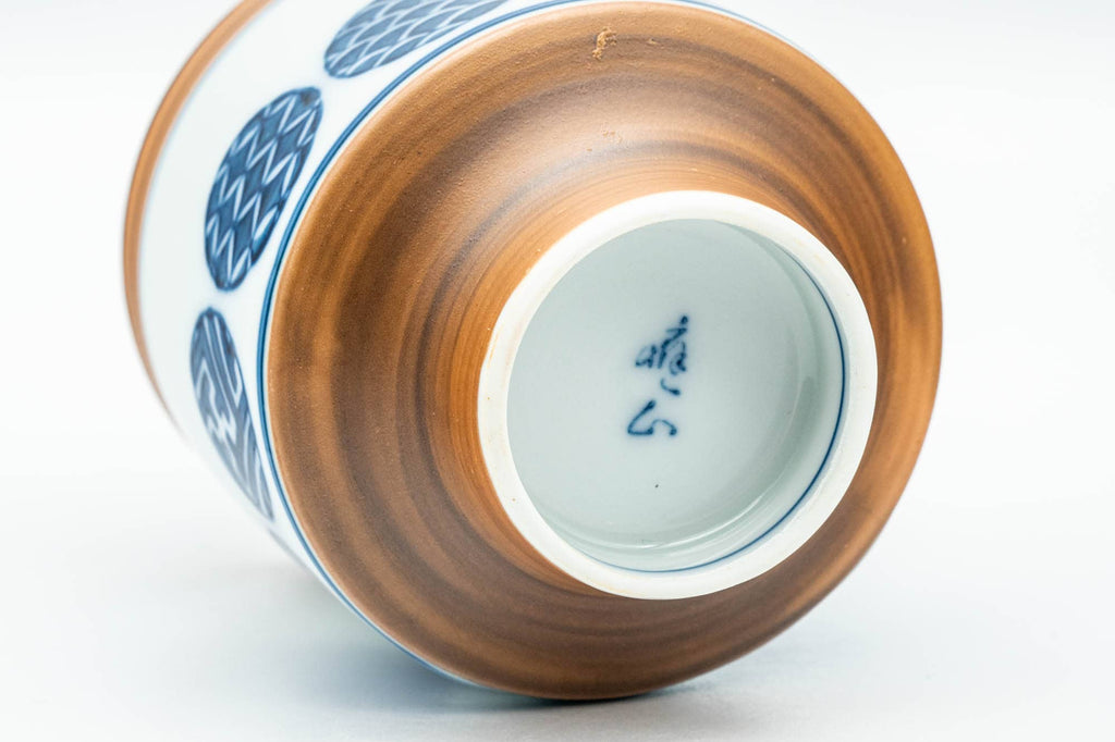 Japanese Teacups - Pair of Blue Orange Geometric Arita-yaki Meoto Yunomi