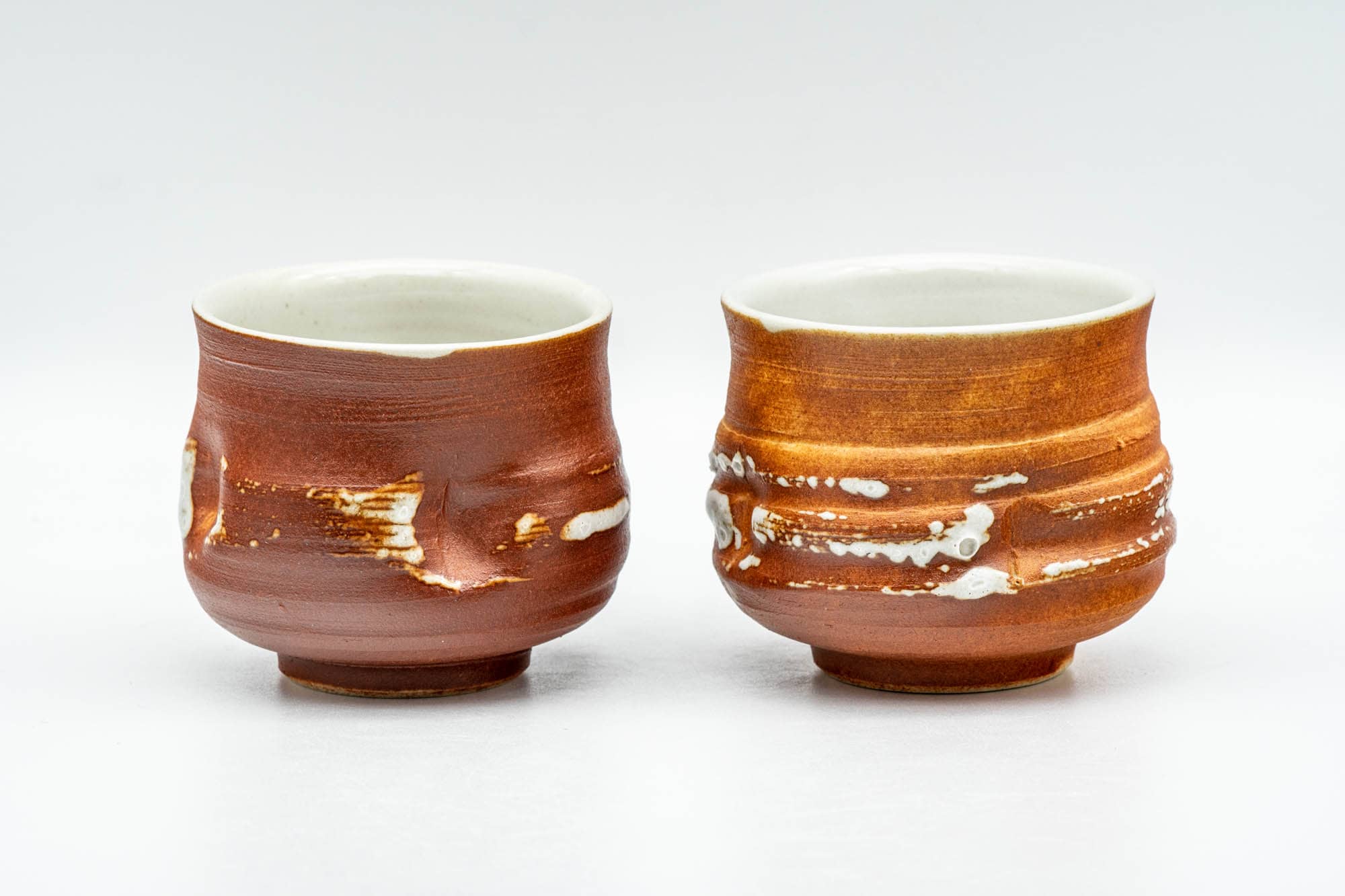 Japanese Teacups - Pair of Orange White Textured Glazed Yunomi - 100ml