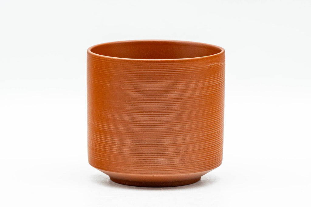 Japanese Teacup - Engraved Spiraling Red Shudei Tokoname-yaki Yunomi - 110ml