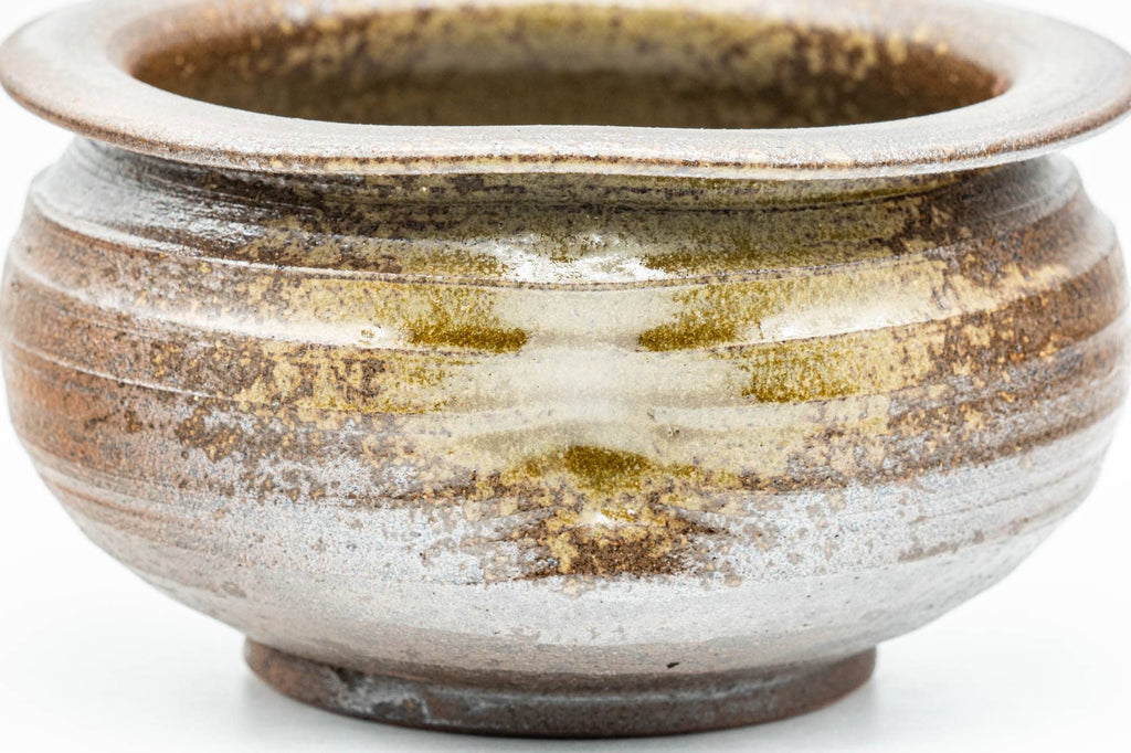 Japanese Kensui - Ash Green Glazed Thumb Indented Shigaraki-yaki Water Bowl - 500ml