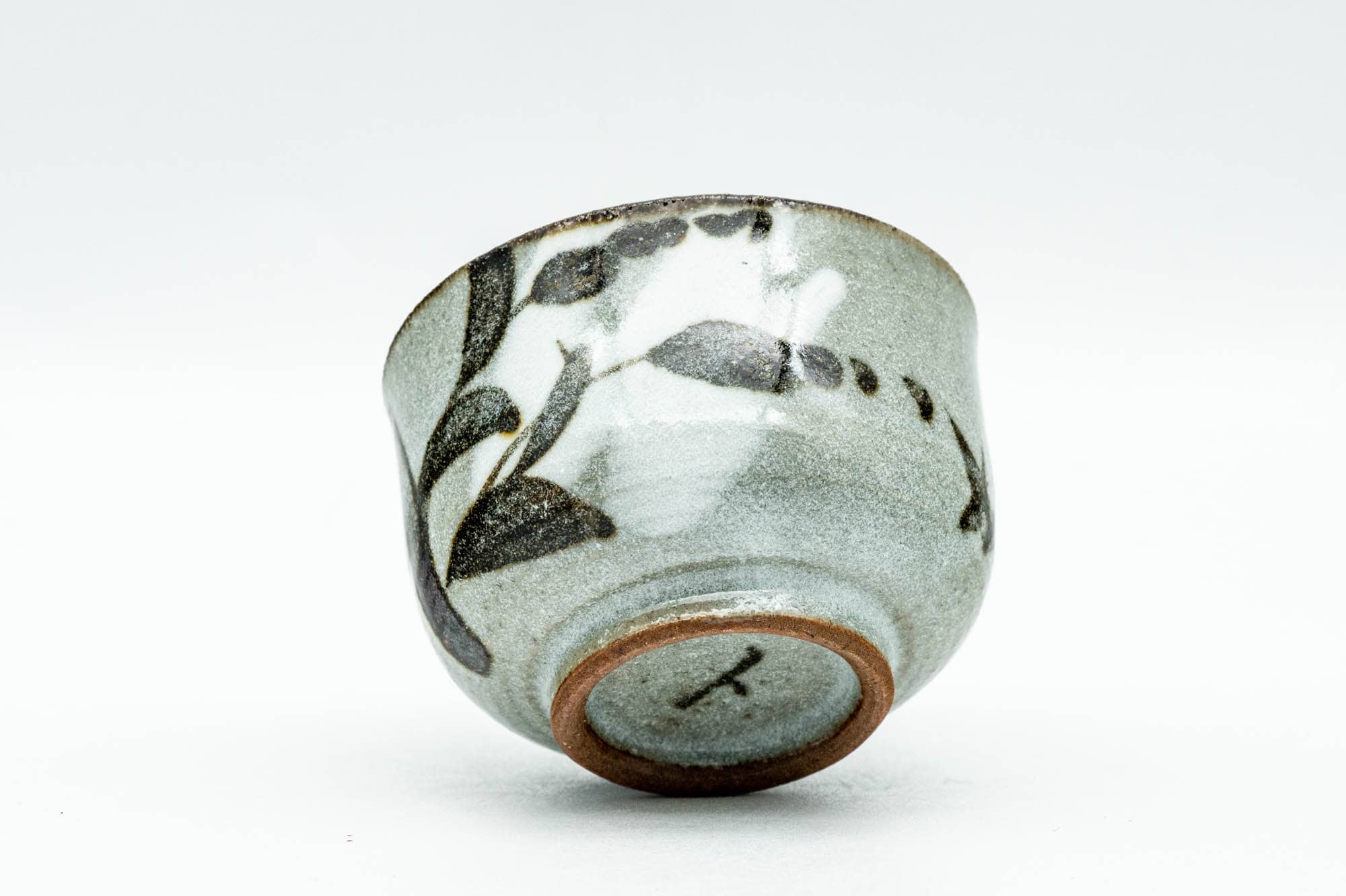 Japanese Teacup - Tiny Floral Grey Glazed Guinomi - 45ml