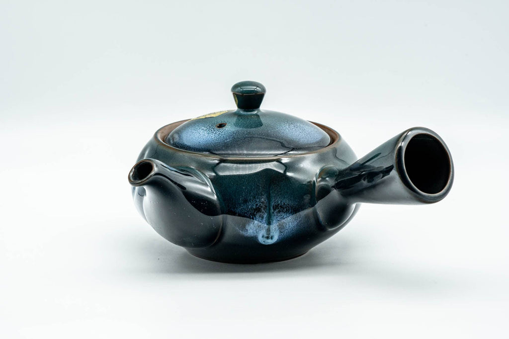 Japanese Kyusu - Blue Glazed Indented Clay Obi-ami 360 Filter Teapot - 300ml