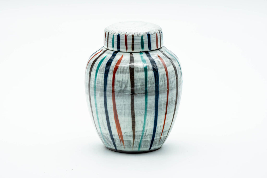 Japanese Chatsubo - Striped Brush Stroke Glazed Tea Canister - 200ml