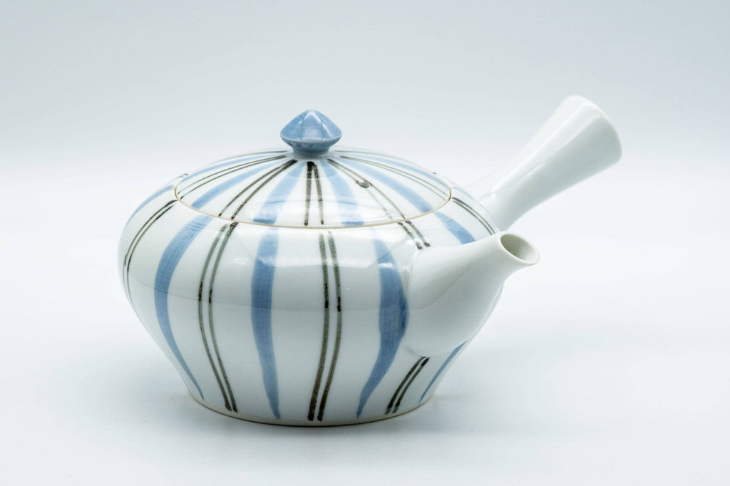 Japanese Kyusu - Blue Striped Arita-yaki Debeso Teapot - 300ml