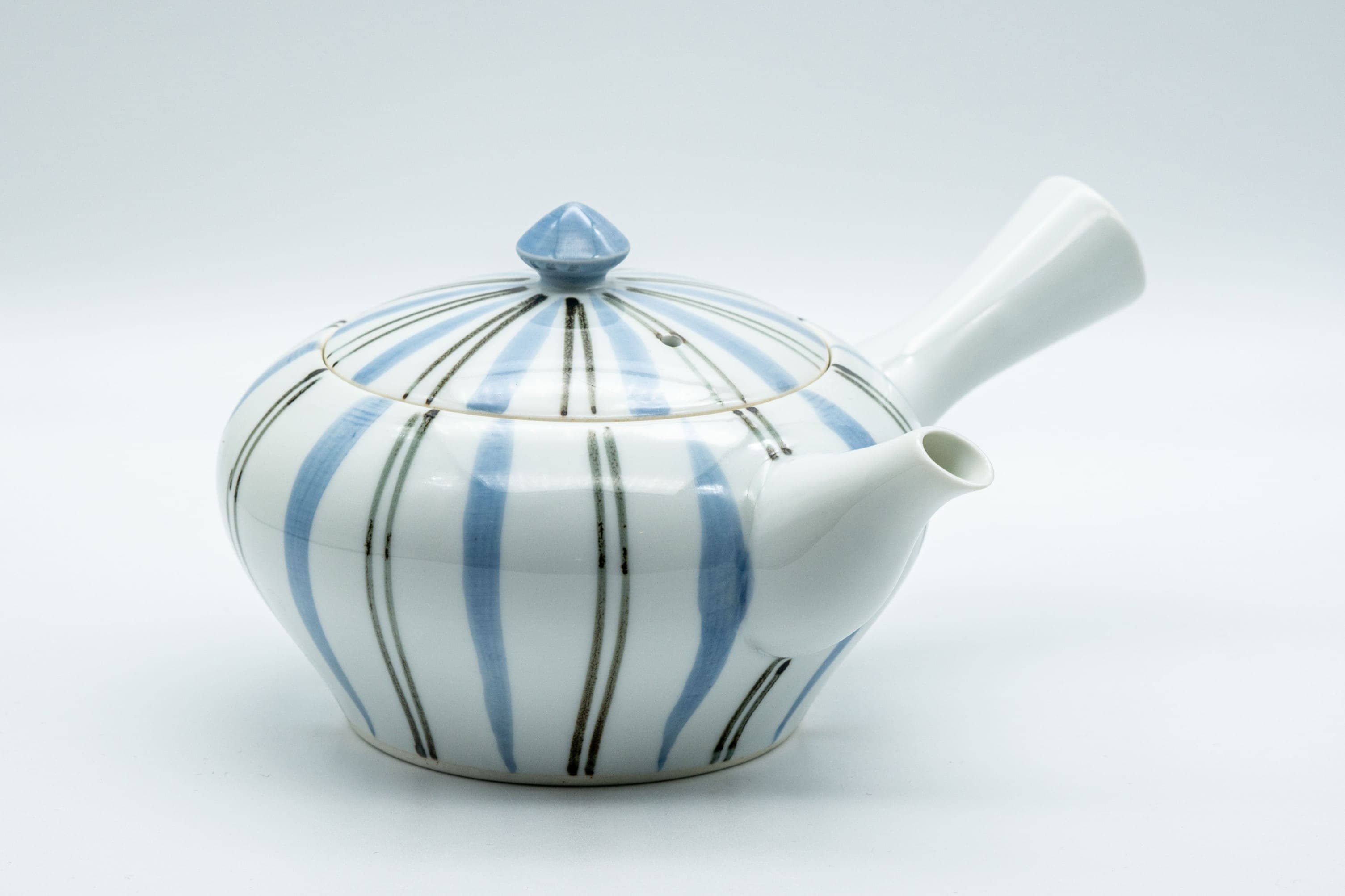 Japanese Kyusu - Blue Striped Arita-yaki Debeso Teapot - 300ml