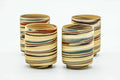 Japanese Teacups - Set of 4 Yellow Nerikomi Tokoname-yaki Yunomi - 90ml