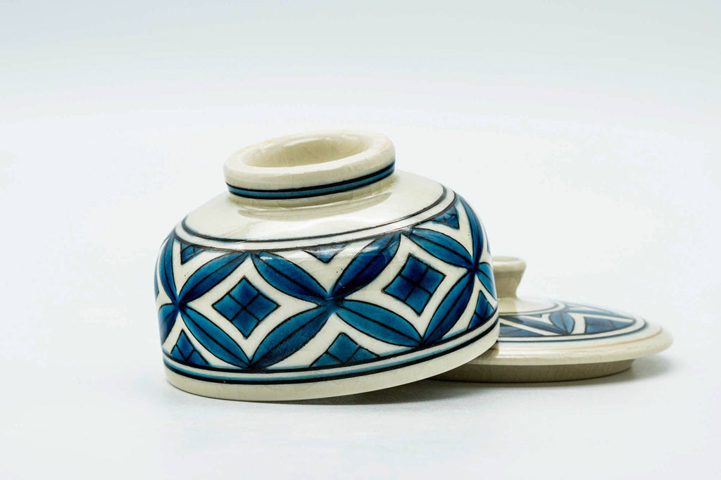 Japanese Teacup - Blue Geometric Kutani-yaki Lidded Yunomi - 130ml
