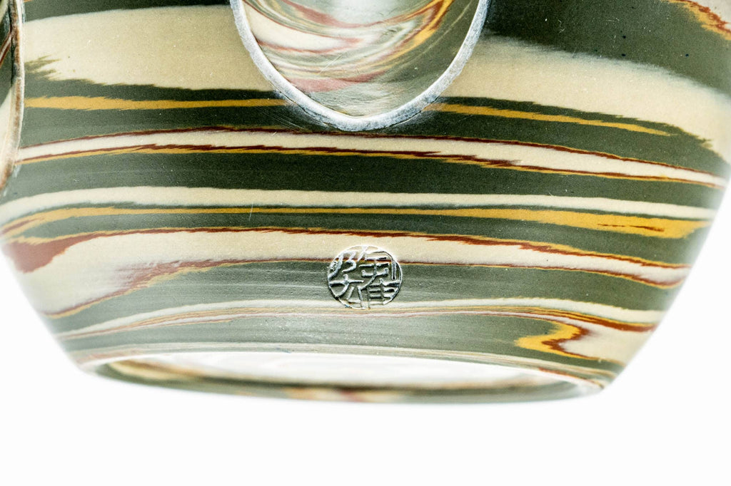 Japanese Kyusu - Green Marbled Nerikomi Weathered Tokoname-yaki Teapot - 220ml