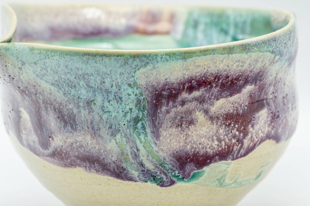 Japanese Katakuchi - Green Purple Hare's Fur Glazed Pouring Bowl - 250ml