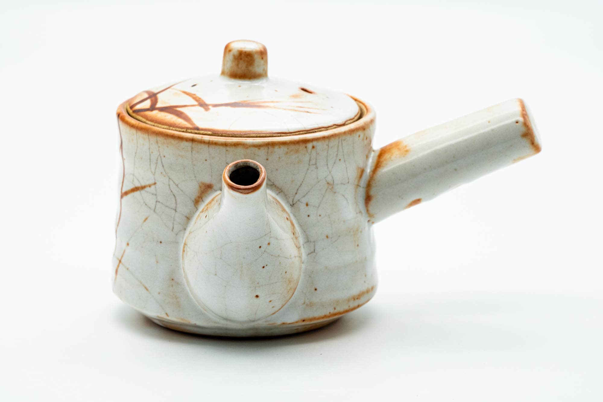 Japanese Tea Set - Orange Shino Glazed Mino-yaki Kyusu Teapot with Two Yunomi Teacups