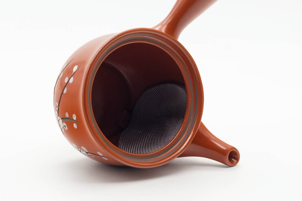Japanese Kyusu - Painted Plum Blossom Tokoname-yaki Mesh Filter Teapot - 200ml