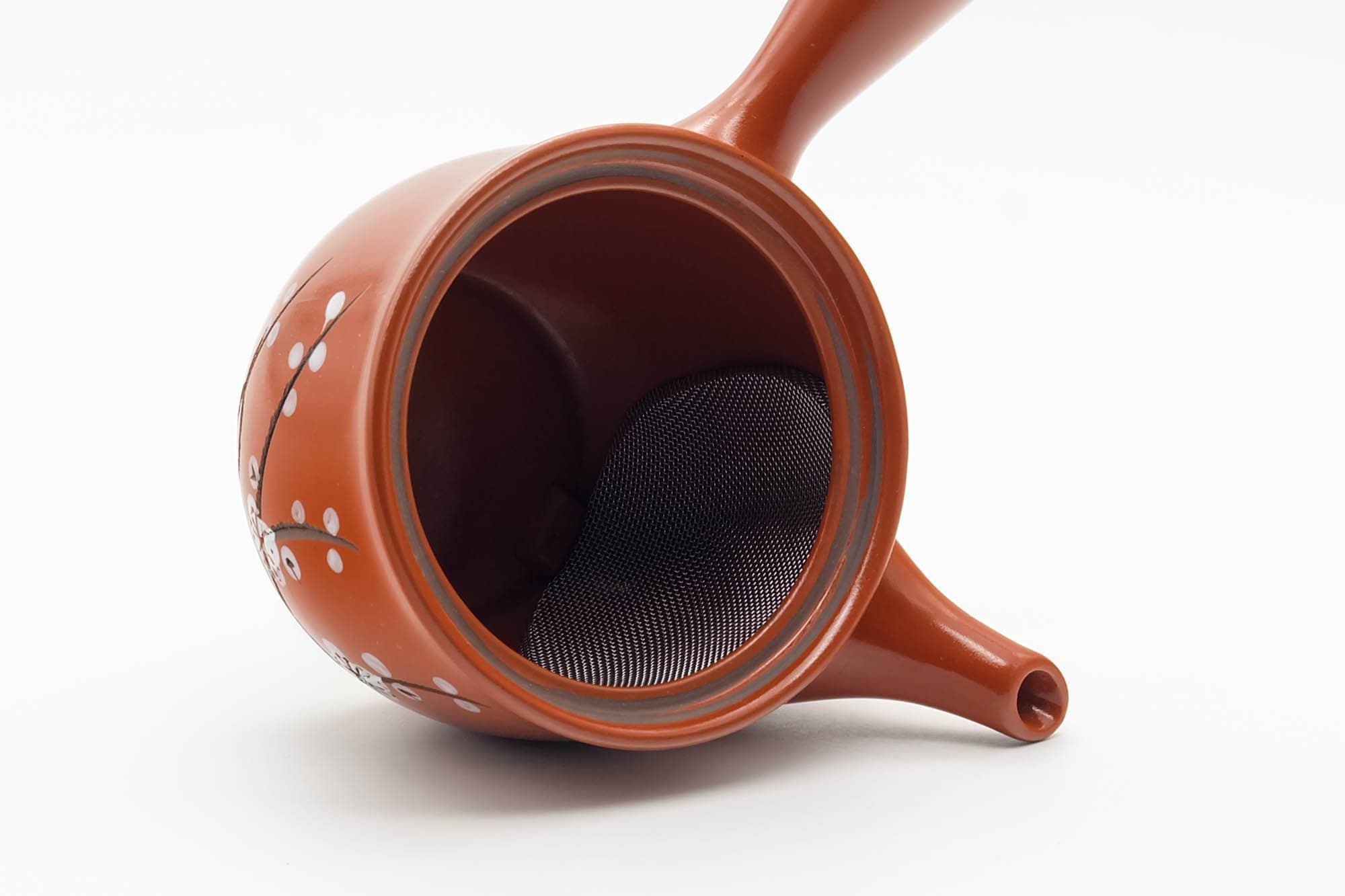 Japanese Kyusu - Painted Plum Blossom Tokoname-yaki Mesh Filter Teapot - 200ml