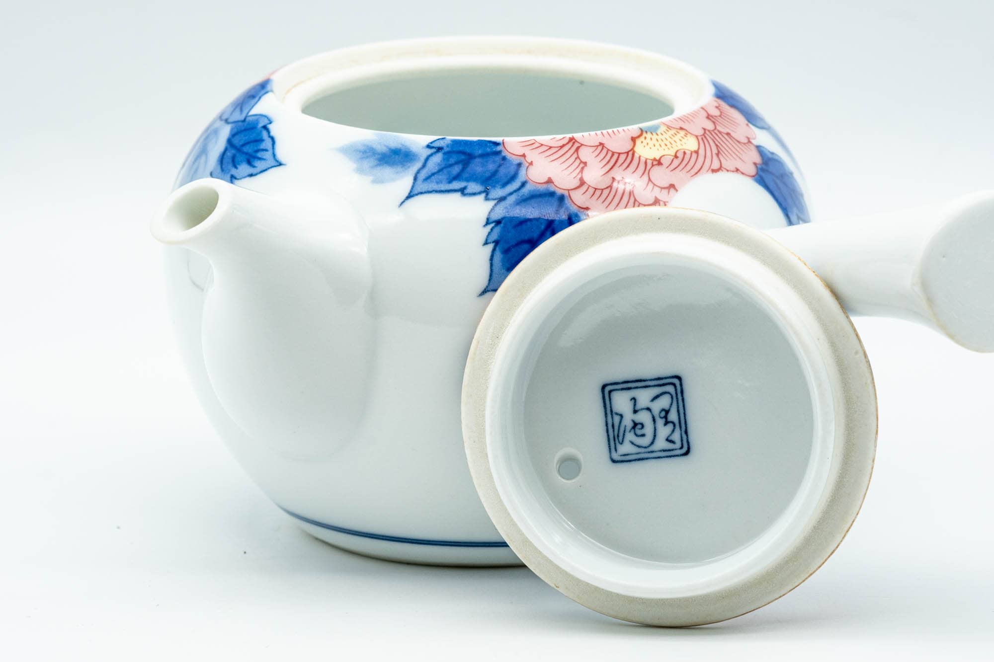 Japanese Kyusu - Blue Pink Floral Arita-yaki Porcelain Teapot - 300ml