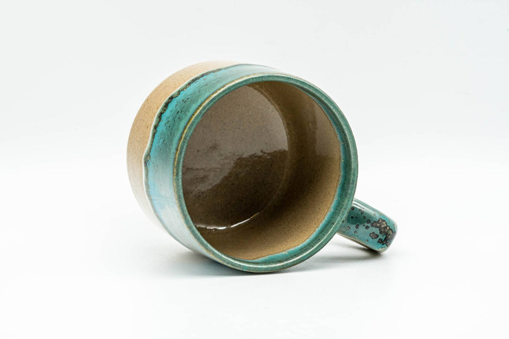 Japanese Teacup - Beige Turquoise Drip-Glazed Agano-yaki Ushirode Yunomi - 150ml